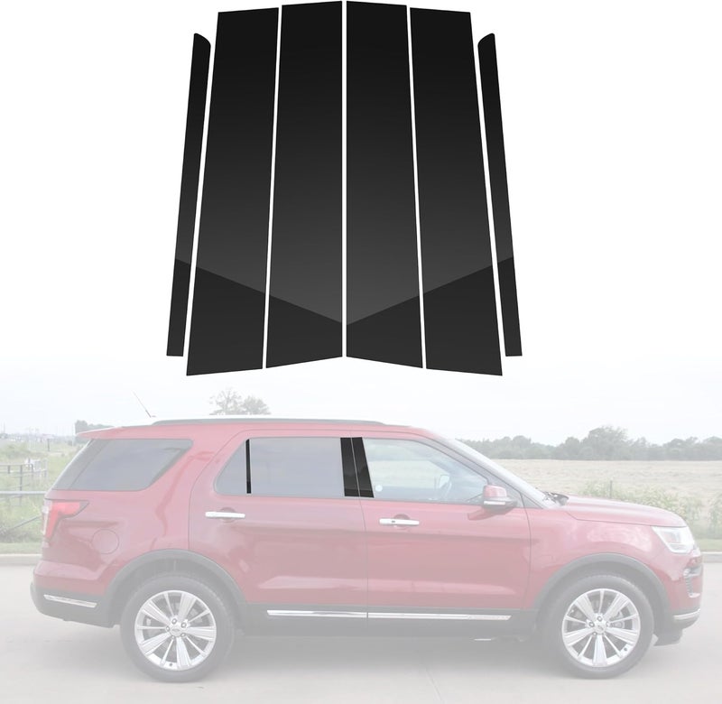 BASIKER Fit for 2011 to 2019 Ford Explorer Pillar Post Trim Kit, Door Window B Pillar Glossy Black Cover, Strong Toughness PC Material, Door Pillar Moldings Stickers Set - Image 1